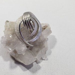 Crown Trifari Brooch Vintage Pin Brushed & Polished Silver Tone